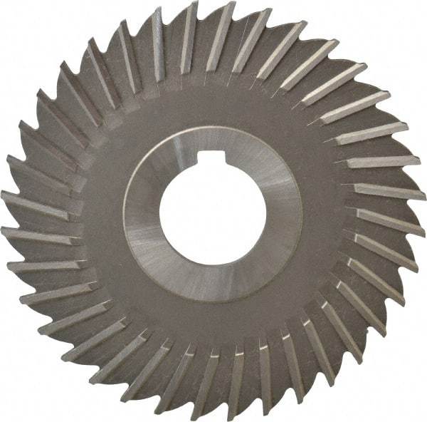 Made in USA - 4" Blade Diam x 9/64" Blade Thickness, 1" Hole, 36 Teeth, High Speed Steel Side Chip Saw - Straight Tooth, Arbor Connection, Right Hand Cut, Uncoated, with Keyway - Exact Tool & Supply