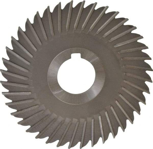 Made in USA - 5" Blade Diam x 1/8" Blade Thickness, 1-1/4" Hole, 40 Teeth, High Speed Steel Side Chip Saw - Straight Tooth, Arbor Connection, Right Hand Cut, Uncoated, with Keyway - Exact Tool & Supply