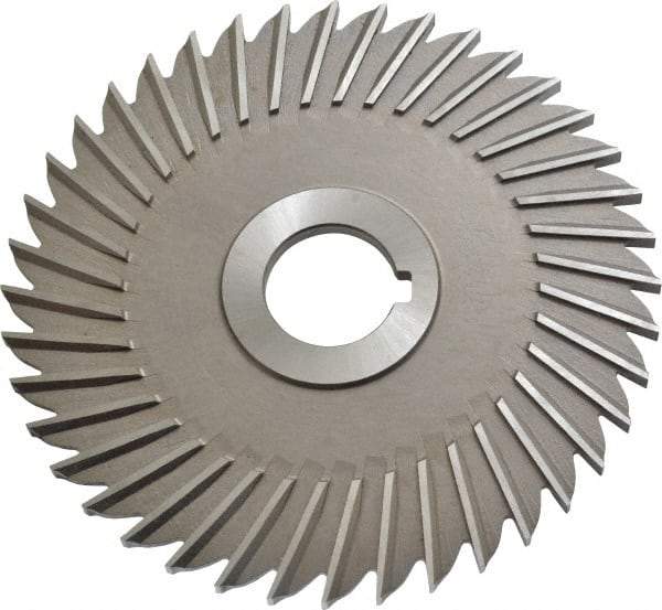 Made in USA - 5" Blade Diam x 3/16" Blade Thickness, 1" Hole, 40 Teeth, High Speed Steel Side Chip Saw - Straight Tooth, Arbor Connection, Right Hand Cut, Uncoated, with Keyway - Exact Tool & Supply