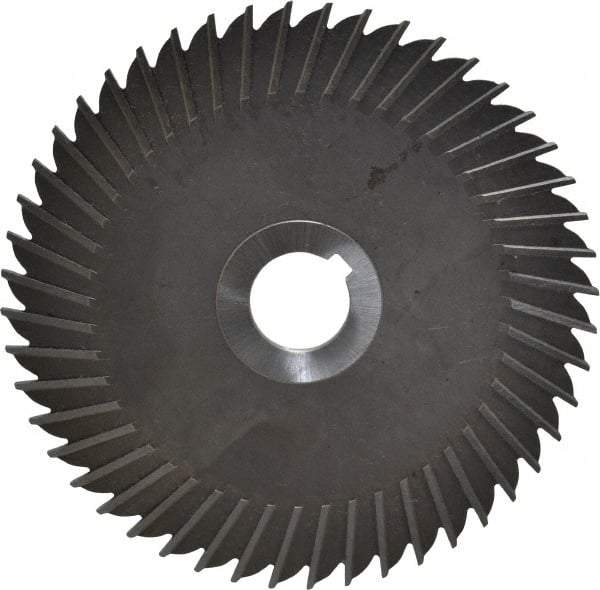 Made in USA - 6" Blade Diam x 1/8" Blade Thickness, 1" Hole, 48 Teeth, High Speed Steel Side Chip Saw - Straight Tooth, Arbor Connection, Right Hand Cut, Uncoated, with Keyway - Exact Tool & Supply