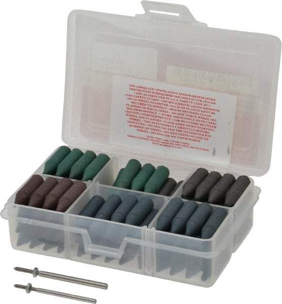 Made in USA - 102 Piece Rubberized Abrasive Point Set - Includes 2 Mandrels & 100 Points - Exact Tool & Supply
