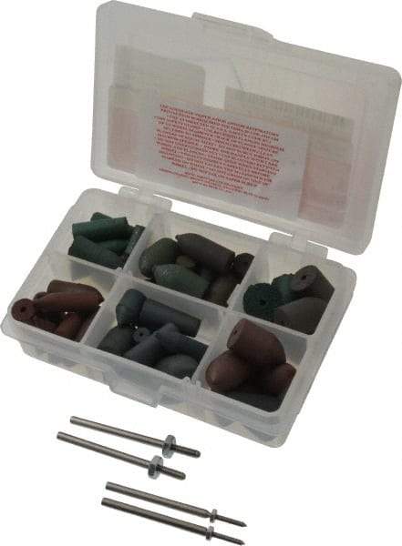 Made in USA - 102 Piece Rubberized Abrasive Point Set - Includes 4 Mandrels & 64 Points - Exact Tool & Supply