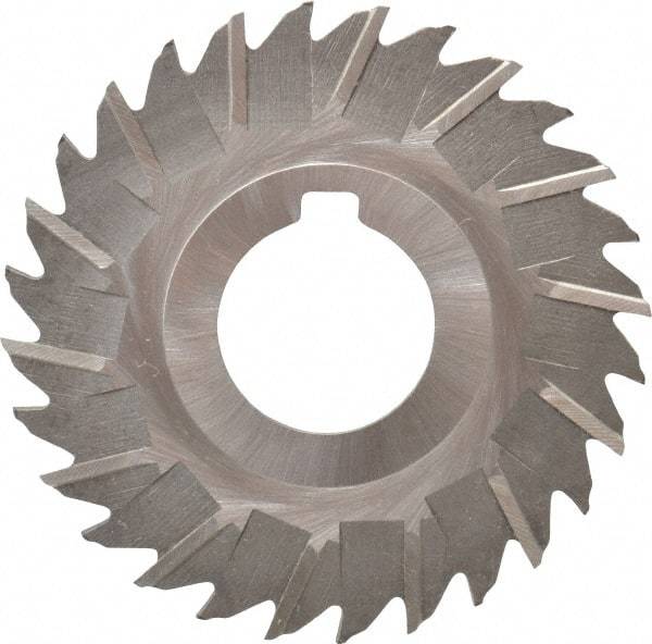 Made in USA - 3" Blade Diam x 1/16" Blade Thickness, 1" Hole, 28 Teeth, High Speed Steel Side Chip Saw - Staggered Tooth, Arbor Connection, Right Hand Cut, Uncoated, with Keyway - Exact Tool & Supply
