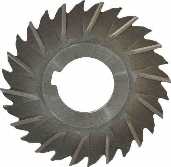 Made in USA - 3" Blade Diam x 5/64" Blade Thickness, 1" Hole, 28 Teeth, High Speed Steel Side Chip Saw - Staggered Tooth, Arbor Connection, Right Hand Cut, Uncoated, with Keyway - Exact Tool & Supply