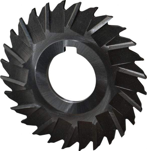 Made in USA - 3" Blade Diam x 7/64" Blade Thickness, 1" Hole, 28 Teeth, High Speed Steel Side Chip Saw - Staggered Tooth, Arbor Connection, Right Hand Cut, Uncoated, with Keyway - Exact Tool & Supply