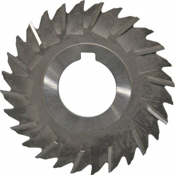 Made in USA - 3" Blade Diam x 1/8" Blade Thickness, 1" Hole, 28 Teeth, High Speed Steel Side Chip Saw - Staggered Tooth, Arbor Connection, Right Hand Cut, Uncoated, with Keyway - Exact Tool & Supply
