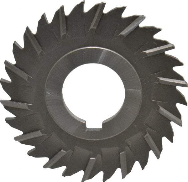 Made in USA - 3" Blade Diam x 9/64" Blade Thickness, 1" Hole, 28 Teeth, High Speed Steel Side Chip Saw - Staggered Tooth, Arbor Connection, Right Hand Cut, Uncoated, with Keyway - Exact Tool & Supply