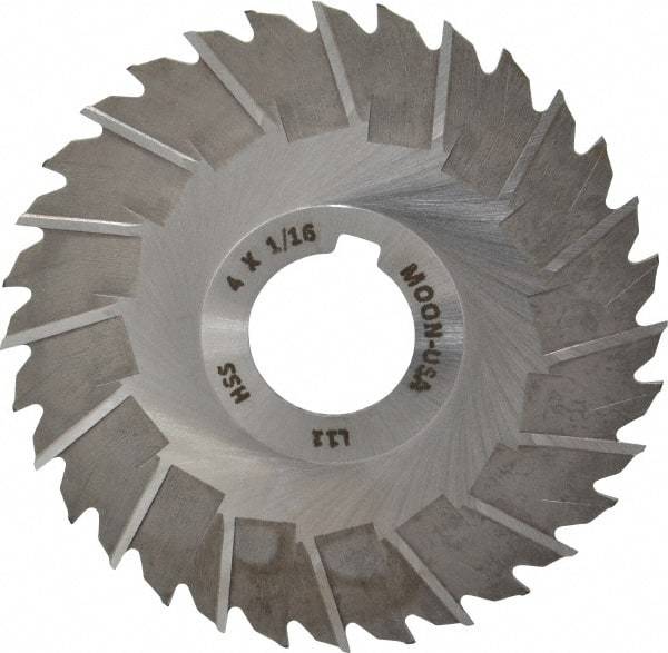 Made in USA - 4" Blade Diam x 1/16" Blade Thickness, 1" Hole, 32 Teeth, High Speed Steel Side Chip Saw - Staggered Tooth, Arbor Connection, Right Hand Cut, Uncoated, with Keyway - Exact Tool & Supply