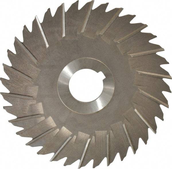 Made in USA - 5" Blade Diam x 1/8" Blade Thickness, 1" Hole, 36 Teeth, High Speed Steel Side Chip Saw - Staggered Tooth, Arbor Connection, Right Hand Cut, Uncoated, with Keyway - Exact Tool & Supply