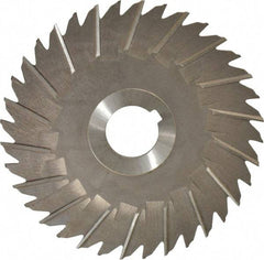 Made in USA - 5" Blade Diam x 1/8" Blade Thickness, 1" Hole, 36 Teeth, High Speed Steel Side Chip Saw - Staggered Tooth, Arbor Connection, Right Hand Cut, Uncoated, with Keyway - Exact Tool & Supply