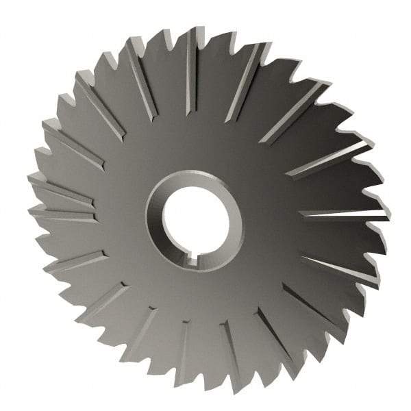 Made in USA - 5" Blade Diam x 1/4" Blade Thickness, 1" Hole, 36 Teeth, High Speed Steel Side Chip Saw - Staggered Tooth, Arbor Connection, Right Hand Cut, Uncoated, with Keyway - Exact Tool & Supply