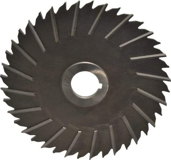 Made in USA - 6" Blade Diam x 3/16" Blade Thickness, 1" Hole, 40 Teeth, High Speed Steel Side Chip Saw - Staggered Tooth, Arbor Connection, Right Hand Cut, Uncoated, with Keyway - Exact Tool & Supply
