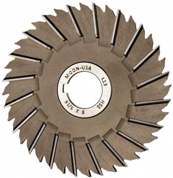 Made in USA - 6" Blade Diam x 3/16" Blade Thickness, 1-1/4" Hole, 40 Teeth, High Speed Steel Side Chip Saw - Staggered Tooth, Arbor Connection, Right Hand Cut, Uncoated, with Keyway - Exact Tool & Supply