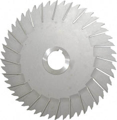 Made in USA - 8" Blade Diam x 3/16" Blade Thickness, 1-1/4" Hole, 48 Teeth, High Speed Steel Side Chip Saw - Staggered Tooth, Arbor Connection, Right Hand Cut, Uncoated, with Keyway - Exact Tool & Supply