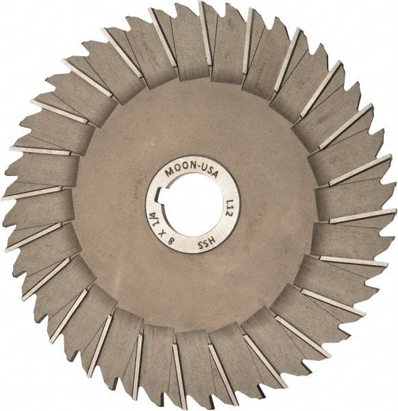 Made in USA - 8" Blade Diam x 1/4" Blade Thickness, 1-1/4" Hole, 48 Teeth, High Speed Steel Side Chip Saw - Staggered Tooth, Arbor Connection, Right Hand Cut, Uncoated, with Keyway - Exact Tool & Supply