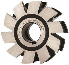 Made in USA - 1/2" Radius, 1" Circle Diam, 4-1/4" Diam x 1.572" Wide Cut, High Speed Steel Concave Radius Cutter - 4-1/4" OAL, Arbor Connection, Uncoated, Form Relieved, 10 Teeth - Exact Tool & Supply