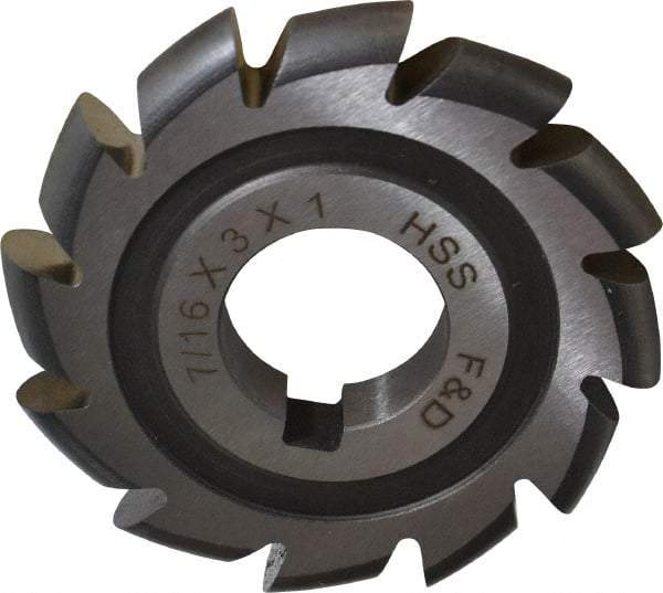 Made in USA - 7/32" Radius, 7/16" Circle Diam, 3" Cutter Diam, Arbor Connection, Convex Radius Cutter - High Speed Steel, Uncoated, Form Relieved, 12 Teeth - Exact Tool & Supply