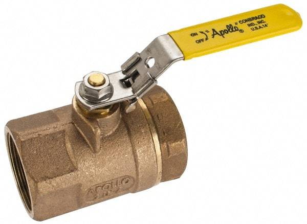 Apollo - 2" Pipe, Standard Port, Bronze Standard Ball Valve - 2 Piece, NPT Ends, Locking Lever Handle, 600 WOG, 150 WSP - Exact Tool & Supply