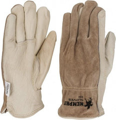 MCR Safety - Size M (8) Split Back/Grain Palm Cowhide General Protection Work Gloves - For Work & Driver, Uncoated, Full Fingered, Cream/Black/Brown, Paired - Exact Tool & Supply
