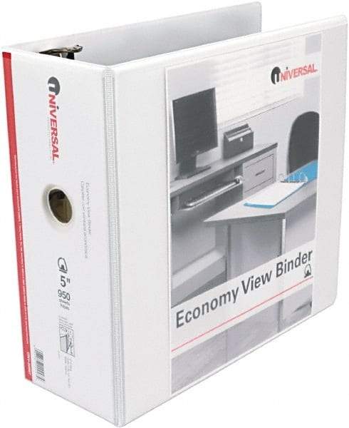 UNIVERSAL - 5" Sheet Capacity, 11 x 8-1/2", View Ring Binder - Vinyl, White - Exact Tool & Supply