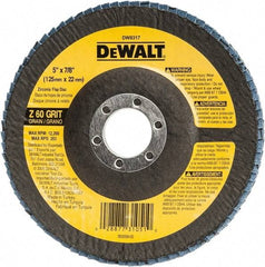 DeWALT - 60 Grit, 5" Disc Diam, 7/8" Center Hole, Type 29 Zirconia Alumina Flap Disc - 12,200 Max RPM, Fiberglass Backing, Arbor Attaching System, Coated - Exact Tool & Supply