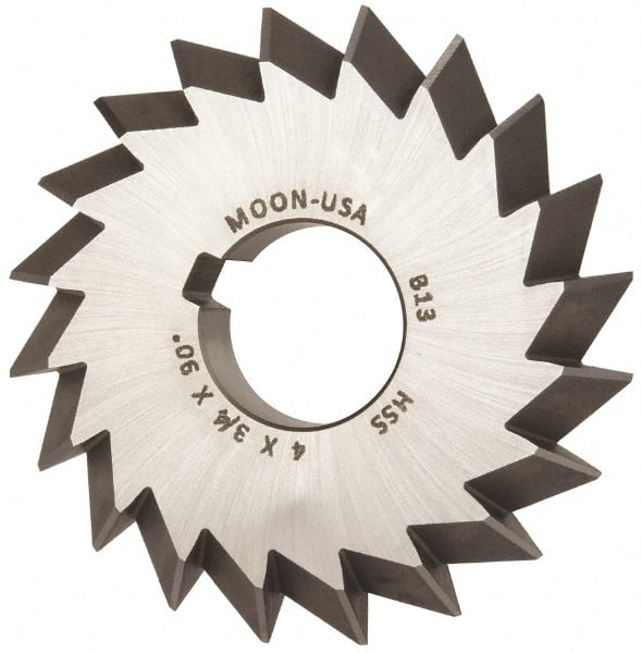 Made in USA - 4° 4" Cut Diam, 3/4" Cut Width, 1-1/4" Arbor, High Speed Steel Double-Angle Cutter - Exact Tool & Supply