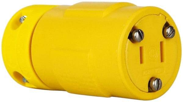 Value Collection - 125 VAC, 15 Amp, 1-15R NEMA, Straight, Ungrounded, Industrial Grade Connector - 2 Pole, 2 Wire, 1 Phase, Rubber, Yellow - Exact Tool & Supply