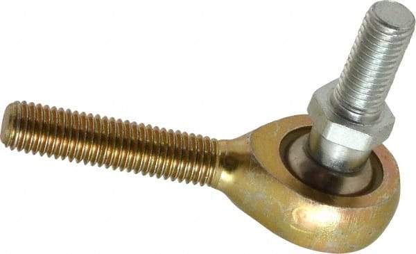 Alinabal - 1/4" ID, 3/4" Max OD, 1,650 Lb Max Static Cap, Spherical Rod End - 1/4-28 RH, 3/8" Shank Diam, 1" Shank Length, Steel with Molded Nyloy Raceway - Exact Tool & Supply
