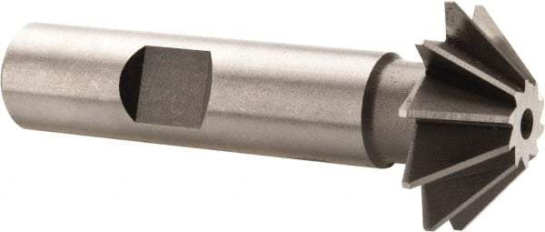 Made in USA - 1" Diam x 5/16" Width of Cut, 45° Included Angle, Shank Connection, High Speed Steel Single Angle Cutter - 1/2" Shank Diam, 2-1/2" Overall Length, Right Hand Cut, Uncoated - Exact Tool & Supply