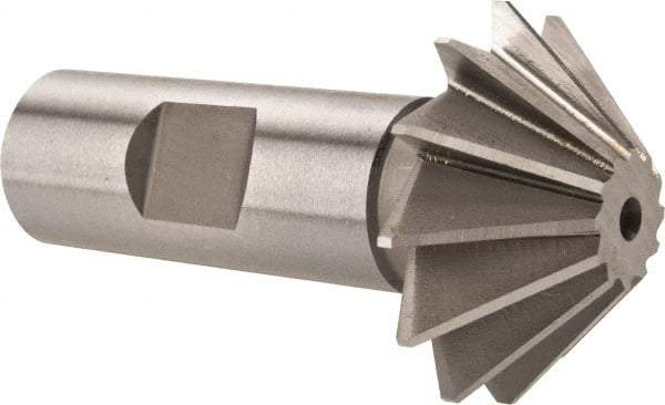 Made in USA - 1-1/2" Diam x 1/2" Width of Cut, 45° Included Angle, Shank Connection, High Speed Steel Single Angle Cutter - 3/4" Shank Diam, 2-3/4" Overall Length, Right Hand Cut, Uncoated - Exact Tool & Supply