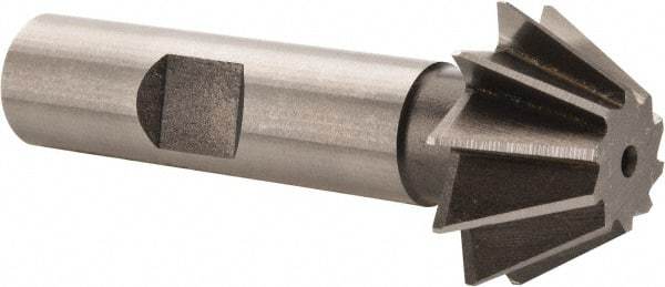 Made in USA - 1" Diam x 7/16" Width of Cut, 60° Included Angle, Shank Connection, High Speed Steel Single Angle Cutter - 1/2" Shank Diam, 2-1/2" Overall Length, Right Hand Cut, Uncoated - Exact Tool & Supply