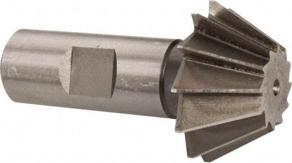 Made in USA - 1-1/2" Diam x 5/8" Width of Cut, 60° Included Angle, Shank Connection, High Speed Steel Single Angle Cutter - 3/4" Shank Diam, 2-3/4" Overall Length, Right Hand Cut, Uncoated - Exact Tool & Supply