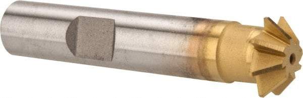 Made in USA - 1/2" Diam x 1/8" Width of Cut, 45° Included Angle, Shank Connection, High Speed Steel Single Angle Cutter - 3/8" Shank Diam, 2-1/8" Overall Length, Right Hand Cut, TiN Coated - Exact Tool & Supply