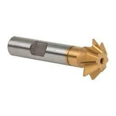 Made in USA - 3/4" Diam x 3/16" Width of Cut, 45° Included Angle, Shank Connection, High Speed Steel Single Angle Cutter - 3/8" Shank Diam, 2-1/8" Overall Length, Right Hand Cut, TiN Coated - Exact Tool & Supply