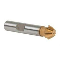 Made in USA - 1/2" Diam x 7/32" Width of Cut, 60° Included Angle, Shank Connection, High Speed Steel Single Angle Cutter - 3/8" Shank Diam, 2-1/8" Overall Length, Right Hand Cut, TiN Coated - Exact Tool & Supply