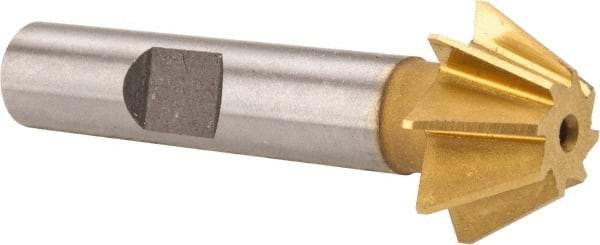 Made in USA - 3/4" Diam x 5/16" Width of Cut, 60° Included Angle, Shank Connection, High Speed Steel Single Angle Cutter - 3/8" Shank Diam, 2-1/8" Overall Length, Right Hand Cut, TiN Coated - Exact Tool & Supply