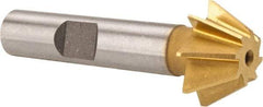Made in USA - 3/4" Diam x 5/16" Width of Cut, 60° Included Angle, Shank Connection, High Speed Steel Single Angle Cutter - 3/8" Shank Diam, 2-1/8" Overall Length, Right Hand Cut, TiN Coated - Exact Tool & Supply