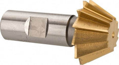 Made in USA - 1-1/2" Diam x 5/8" Width of Cut, 60° Included Angle, Shank Connection, High Speed Steel Single Angle Cutter - 3/4" Shank Diam, 2-3/4" Overall Length, Right Hand Cut, TiN Coated - Exact Tool & Supply