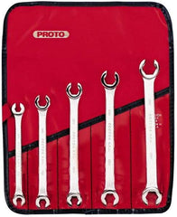Proto - 5 Piece, 7mm x 8mm to 15mm x 17mm, 12 Point Flare Nut Wrench Set - Metric Measurement Standard, Satin Finish, Comes in Pouch - Exact Tool & Supply