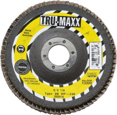 Tru-Maxx - 40 Grit, 5" Disc Diam, 7/8" Center Hole, Type 29 Zirconia Alumina Flap Disc - 12,200 Max RPM, Arbor Attaching System, Coated - Exact Tool & Supply