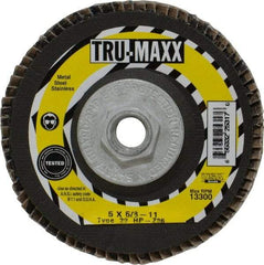 Tru-Maxx - 36 Grit, 5" Disc Diam, 5/8-11 Center Hole, Type 29 Zirconia Alumina Flap Disc - 12,200 Max RPM, Arbor Attaching System, Coated - Exact Tool & Supply
