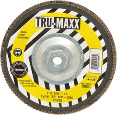 Tru-Maxx - 80 Grit, 7" Disc Diam, 5/8-11 Center Hole, Type 29 Zirconia Alumina Flap Disc - 8,600 Max RPM, Arbor Attaching System, Coated - Exact Tool & Supply