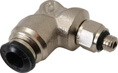 Alpha Technologies - 5mm Outside Diam, M5 Metric, Nickel Plated Brass Push-to-Connect Tube Male Swivel Elbow - 250 Max psi, Tube to Metric Thread Connection, Buna O-Ring - Exact Tool & Supply