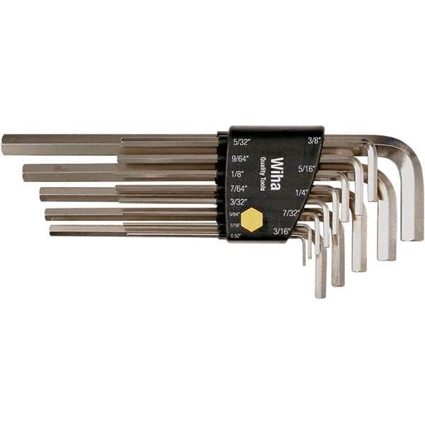 Wiha - 13 Piece, L-Key Long Arm Hex Key Set - 0.05 to 3/8" Range, Nickel Plated - Exact Tool & Supply