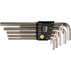 Wiha - 13 Piece, L-Key Long Arm Hex Key Set - 0.05 to 3/8" Range, Nickel Plated - Exact Tool & Supply