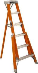 Louisville - 4 Steps, 4' High, Type IA Rating, Fiberglass Tripod Step Ladder - 300 Lb Capacity, 32-1/2" Base Width - Exact Tool & Supply