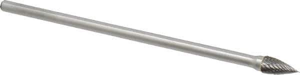Made in USA - 3/8" Cut Diam, 1/4" Shank Diam, Tree Head Double Cut Burr - Carbide, Point End, 3/4" LOC, 6" OAL - Exact Tool & Supply