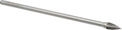 Made in USA - 3/8" Cut Diam, 1/4" Shank Diam, Tree Head Double Cut Burr - Carbide, Point End, 3/4" LOC, 6" OAL - Exact Tool & Supply