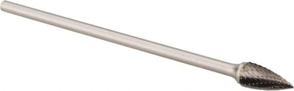 Made in USA - 1/2" Cut Diam, 1/4" Shank Diam, Tree Head Double Cut Burr - Carbide, Point End, 1" LOC, 6" OAL - Exact Tool & Supply