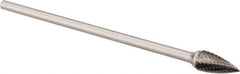 Made in USA - 1/2" Cut Diam, 1/4" Shank Diam, Tree Head Double Cut Burr - Carbide, Point End, 1" LOC, 6" OAL - Exact Tool & Supply